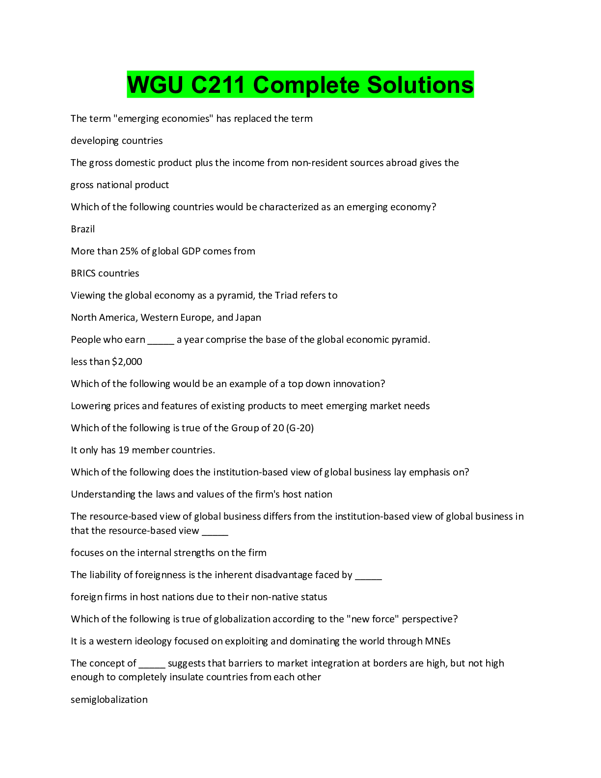 Preview image for WGU C211 Complete Solutions